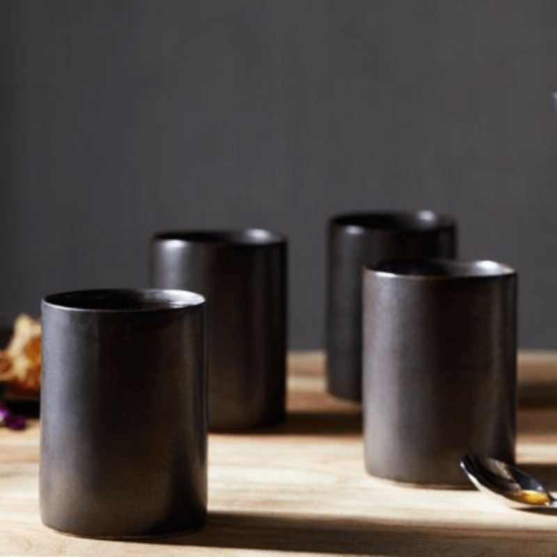 black pottery water glass set