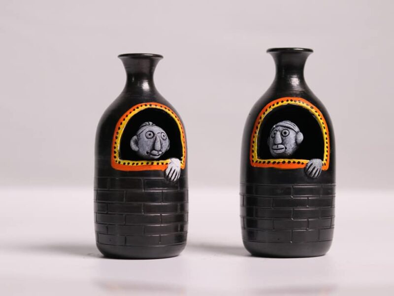 Black Pottery Human-Faced Decorative Vases Set - Unique Vase Decor