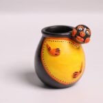 Black pottery hand painted pen stand