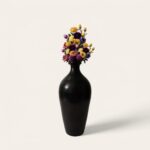 Black Pottery Tulip Shape Bottle Vase – Handcrafted Flower Vase Online for Living Room Decor
