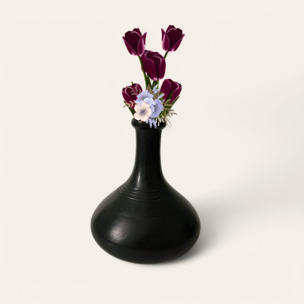 Black Pottery Begonia Shape Flower Vase