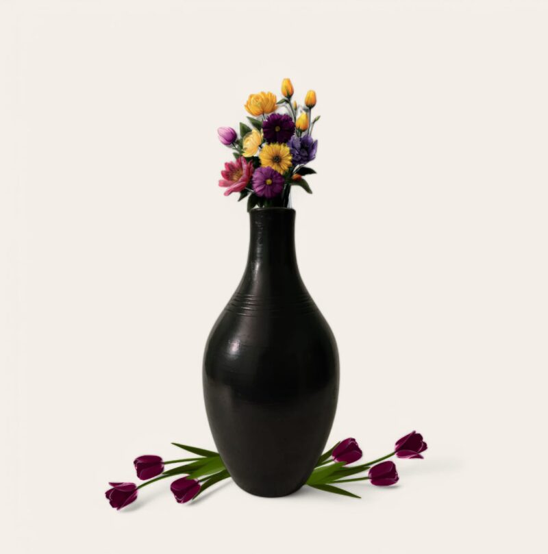 Decorative Vases – Black Pottery Long Bud Shape Vase for Home Interior Decor | Home Decor Shop